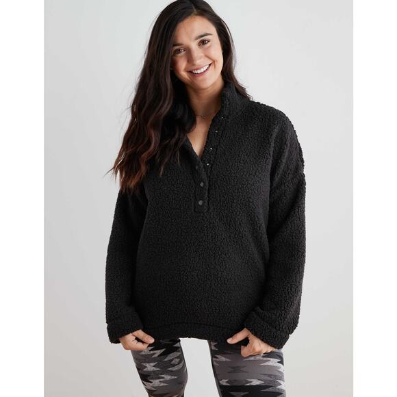 Aerie Black Cloud Sherpa Snap Jacket - Small - Picture 9 of 9